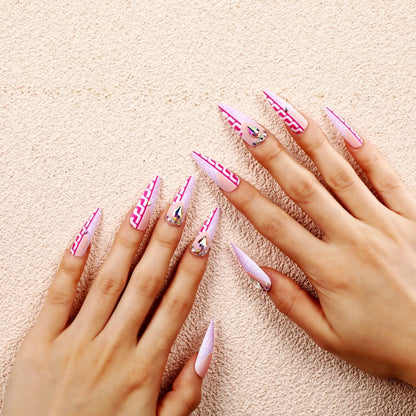 Creative Stiletto Art Nails with Geometric Patterns Acalora