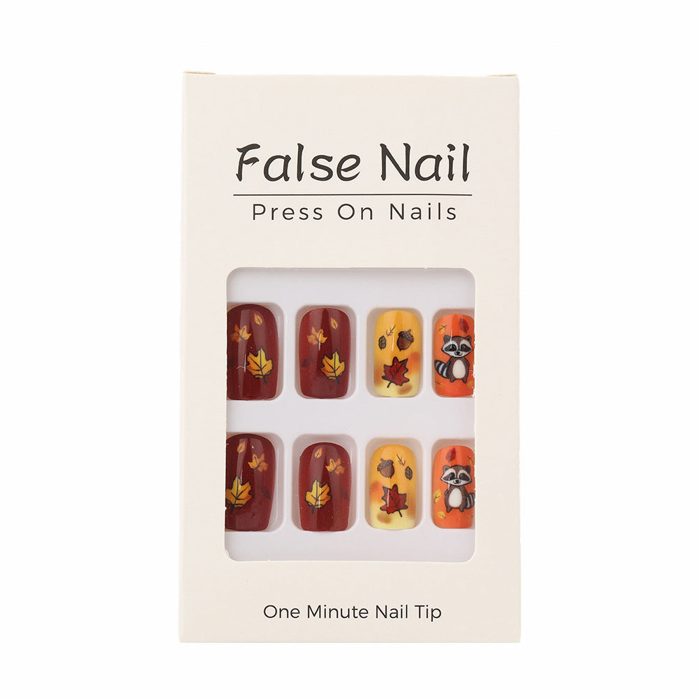 Artificial nails with autumnal animal and leaf patterns Acalora