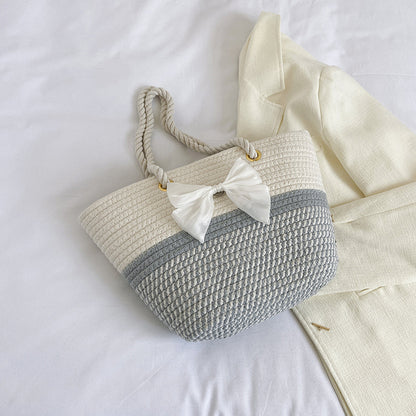 Handcrafted Floral Detail Straw Tote Bag Acalora