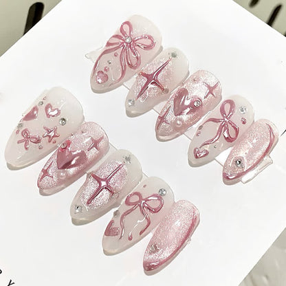 Decorative Press-On Nail Art Set with Floral and Gem Accents Acalora