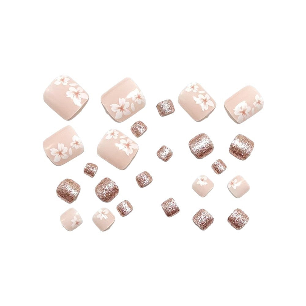 Artificial nail set with floral and glittering accents Acalora