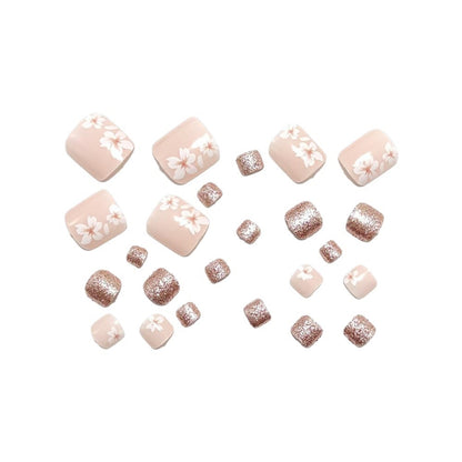 Artificial nail set with floral and glittering accents Acalora