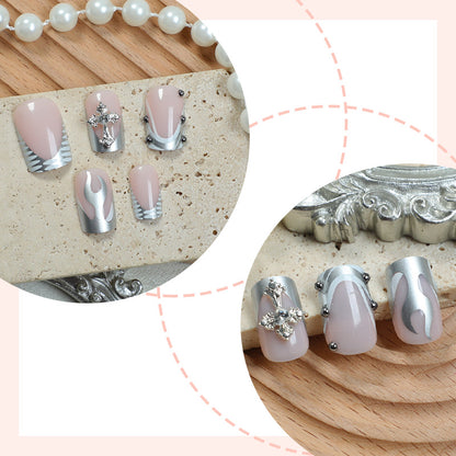 Decorative Press-On Nail Art Set with Stylish Marble and Gem Accents Acalora