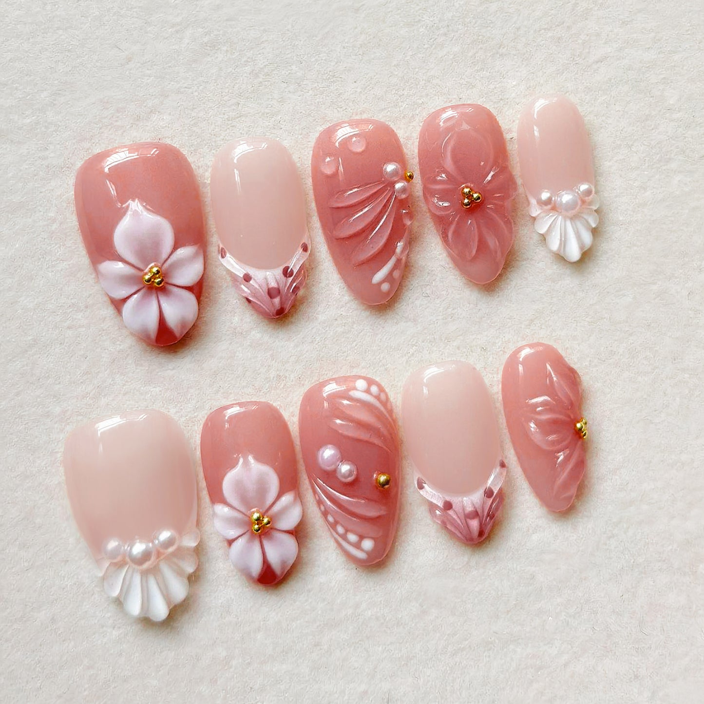 Floral Embellished Press-On Nail Set Acalora