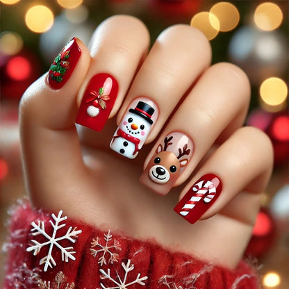 Festive artificial nails in Christmas design Acalora