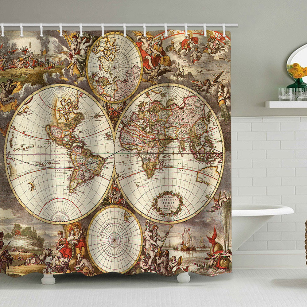 Vintage World Map Shower Curtain