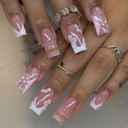 Elegant Floral Press-On Nail Art Tips Acalora
