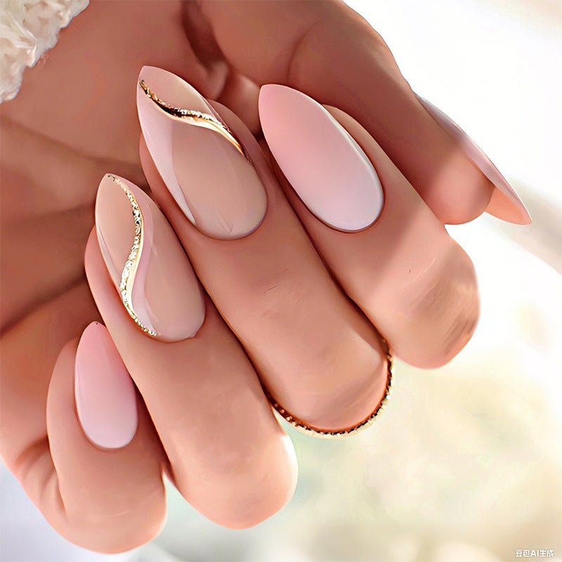 High-Quality Press-On Nails with Elegant Gold Accent Designs Acalora