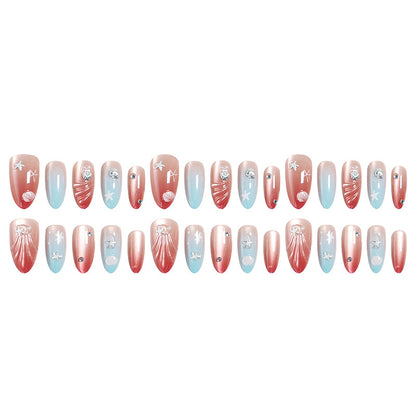 Artificial nails with sparkling rhinestone embellishments and maritime design Acalora