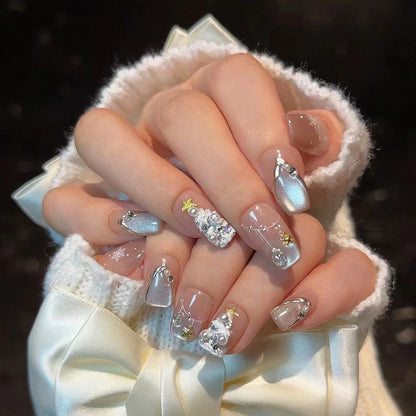 Elegant Press-On Nail Art Kit with Decorative Gem Accents Acalora