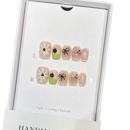 Artistic Floral Press-On Nail Set with Reusable Design Acalora