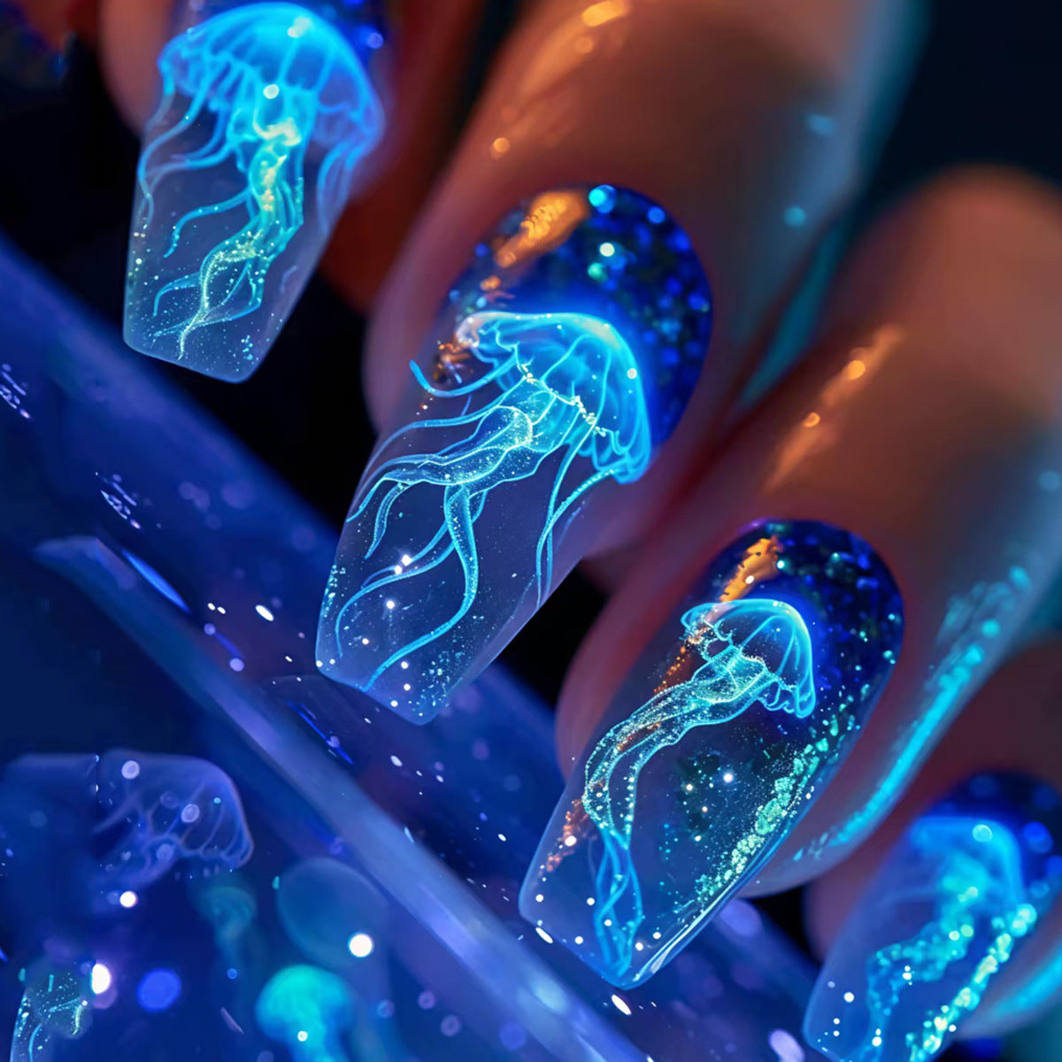 Glow-in-the-Dark Jellyfish Nail Art Acalora