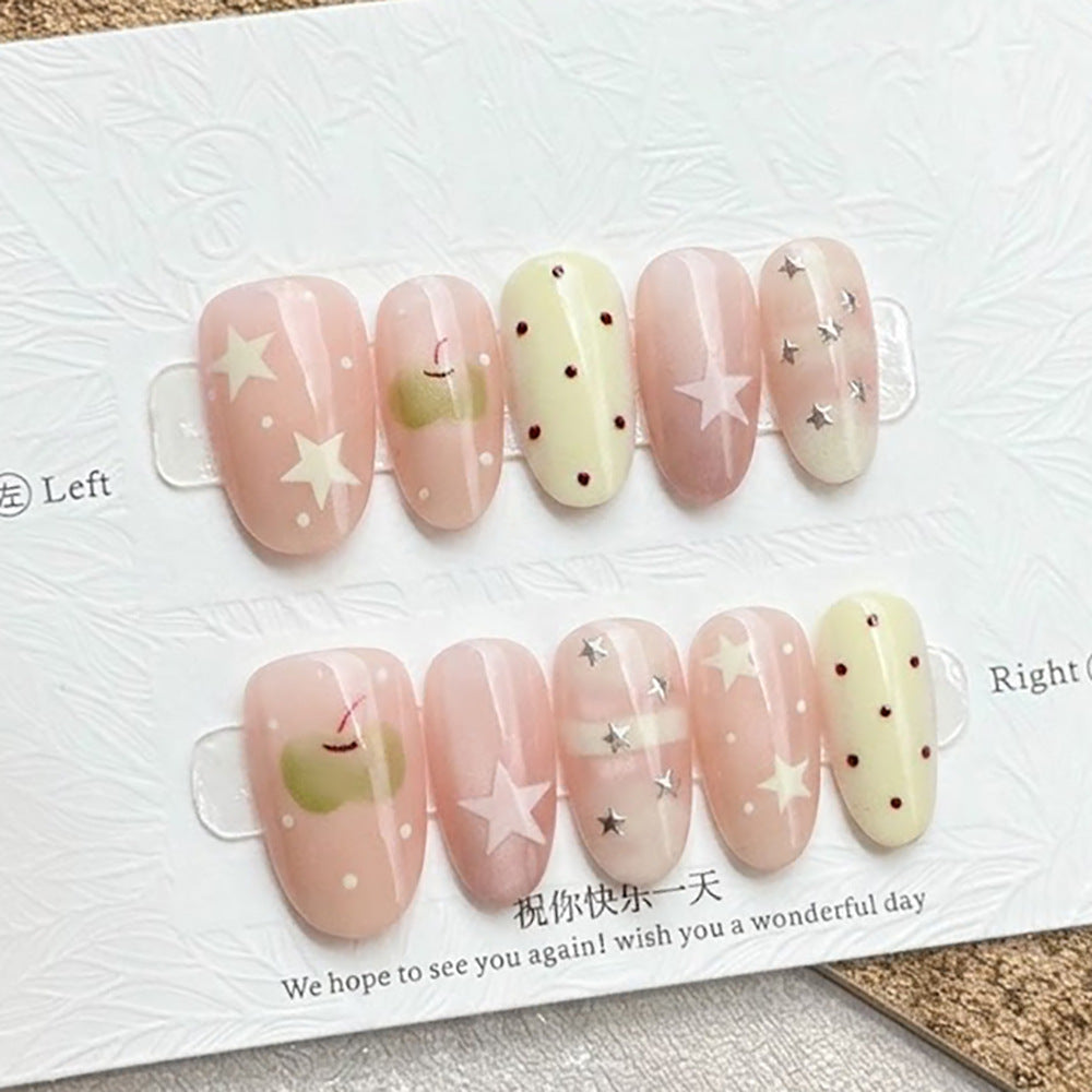 Decorative Press-On Nail Set with Star and Dot Design Acalora