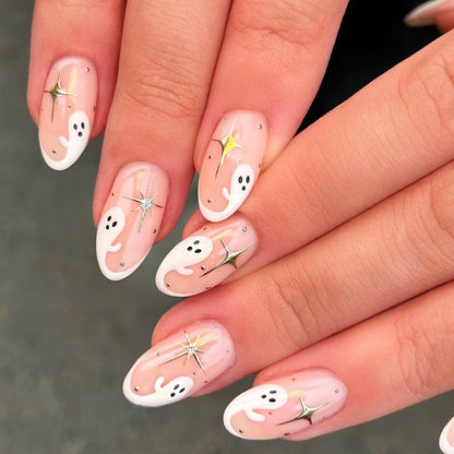 Whimsical Press-On Nail Art Set with Ghost Designs Acalora