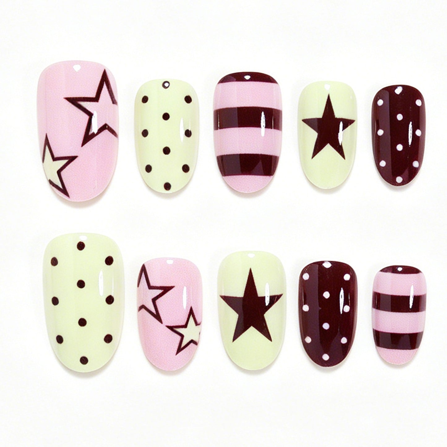 Artistic Star Pattern Press-On Nail Set Acalora
