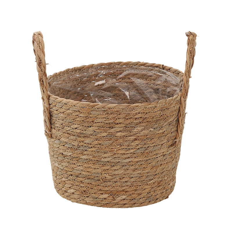 Handwoven storage basket with colorful accents Acalora