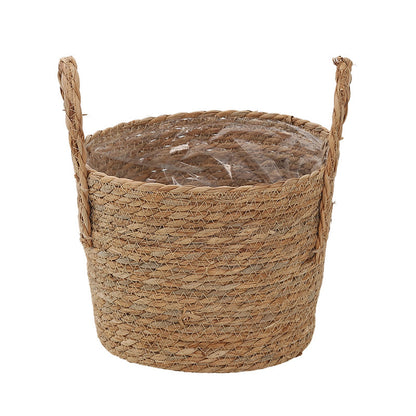 Handwoven storage basket with colorful accents Acalora