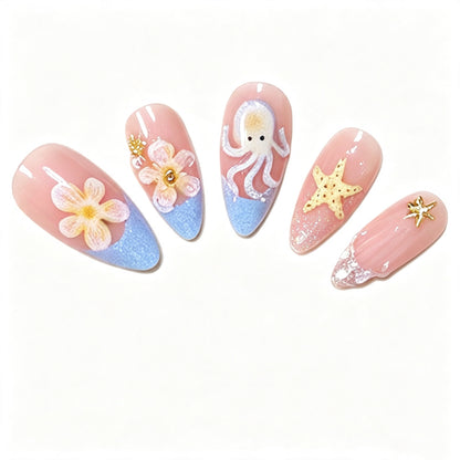 Ocean-Inspired Press-On Nail Art Design Acalora