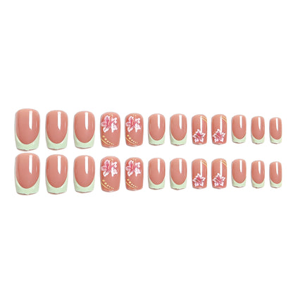 Artificial nail set with floral motifs and shiny accents Acalora