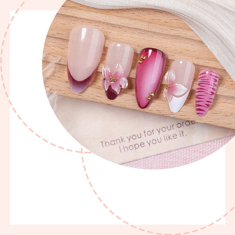 Premium Artistic Press-On Nail Set with Floral and Ombre Design Acalora