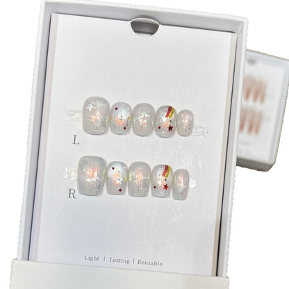 Creative Decorative Press-On Nail Set with Star and Rainbow Accents Acalora