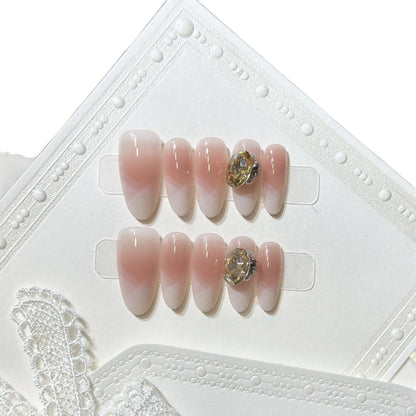 Stylish Press-On Nail Set with Gemstone Accent Acalora