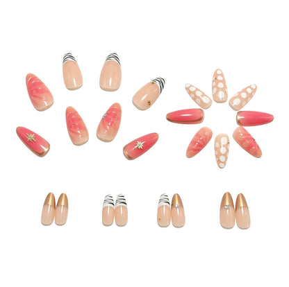 Acrylic nail set with elegant gold design and floral decor Acalora