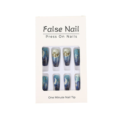 Dreamy artificial nails with moon and star design Acalora