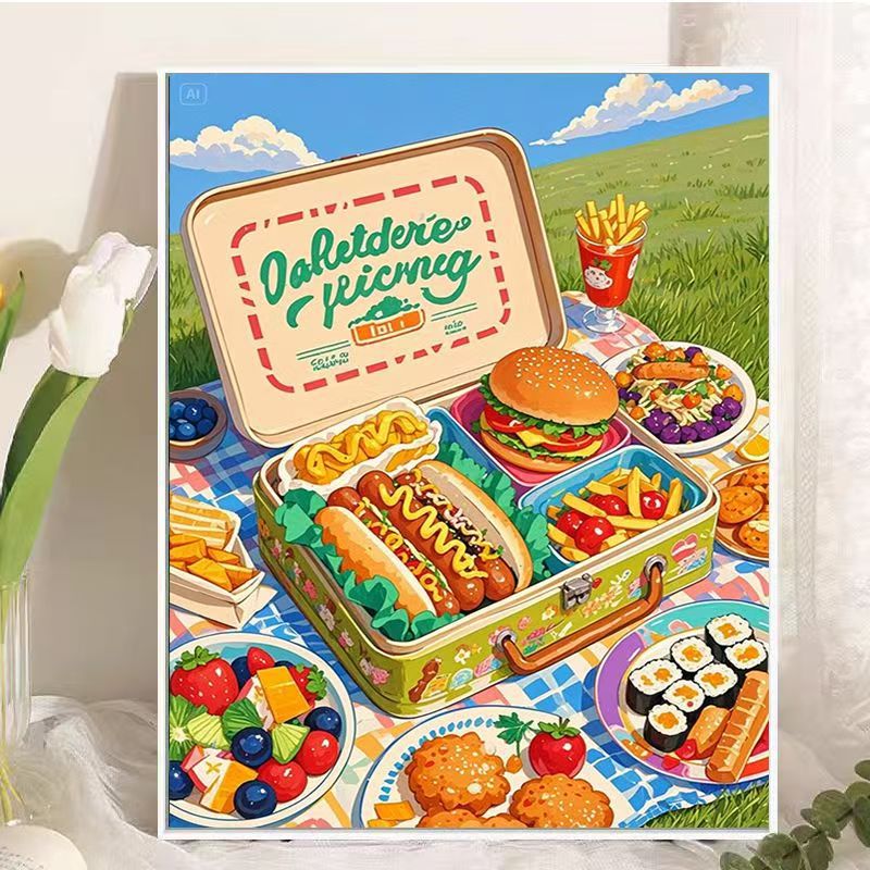 Picnic-Themed Food Illustration Wall Art
