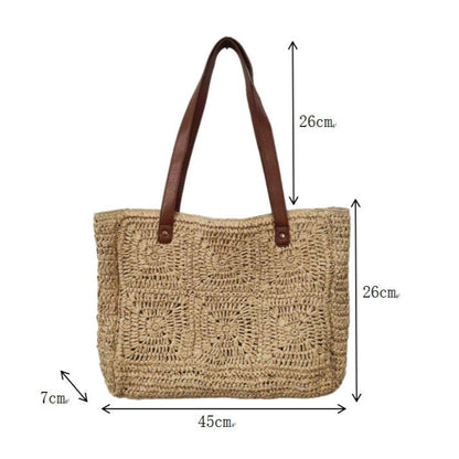 Handbag Made of Natural Rattan with Elegant Leather Handles Bowlift