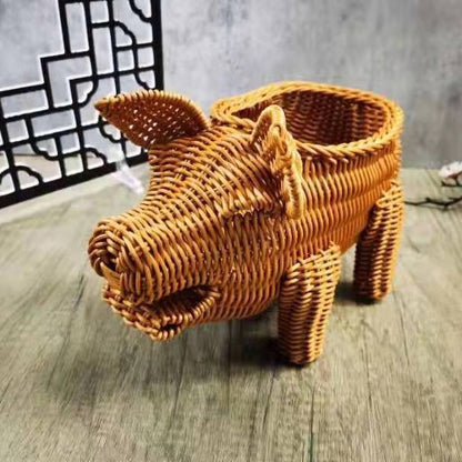 Decorative Woven Dog-Shaped Storage Basket Acalora