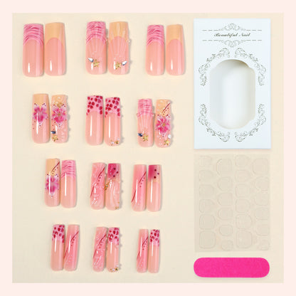 Decorative Press-On Nail Set with Artistic Floral Accents Acalora