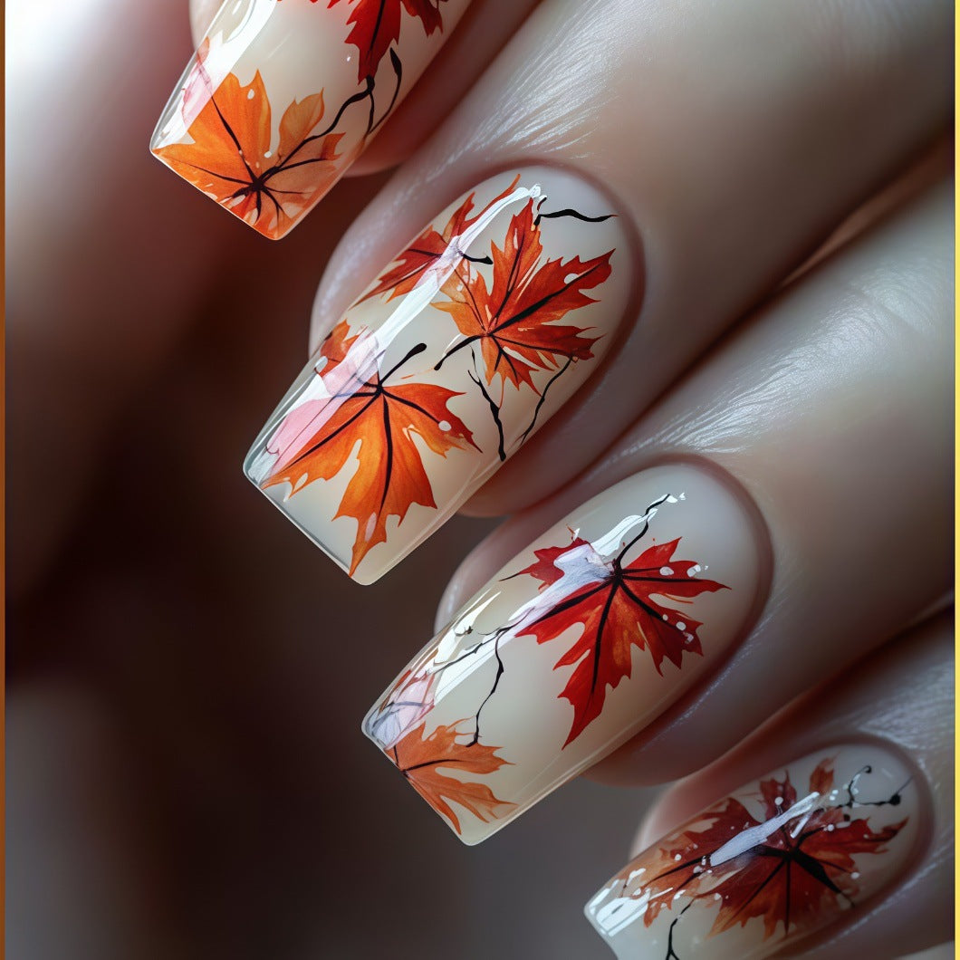 Artificial nails with autumn leaf patterns Acalora