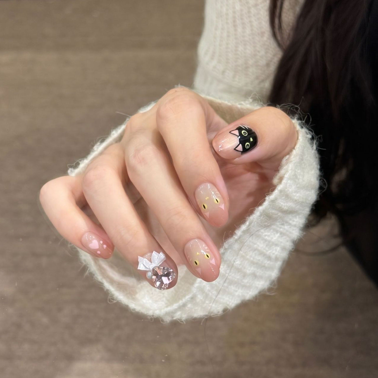 Whimsical Cat-Themed Press-On Nail Set Acalora