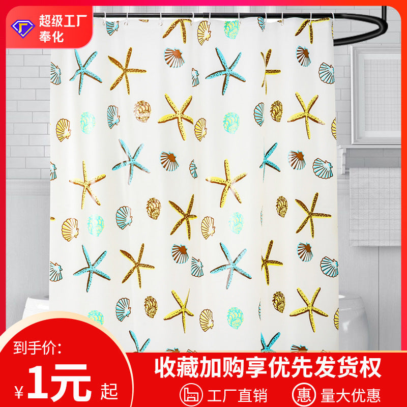 Coastal Sea Life Print Shower Curtain