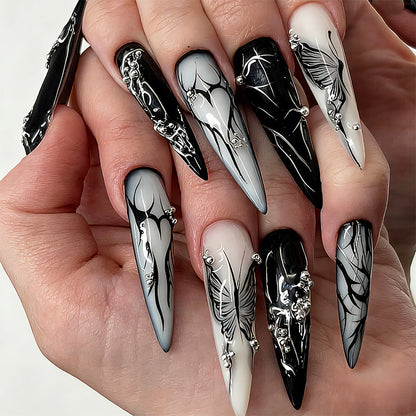 Artificial nail set with elegant geometric designs and creative metallic accents Acalora