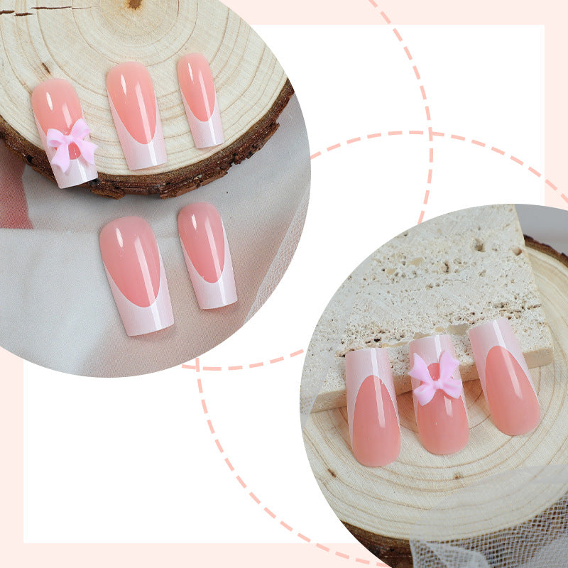 Decorative Press-On Nail Set with Elegant Bows Acalora