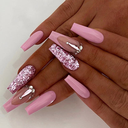 Decorative Press-On Nail Set with Glitter and Gem Accents Acalora