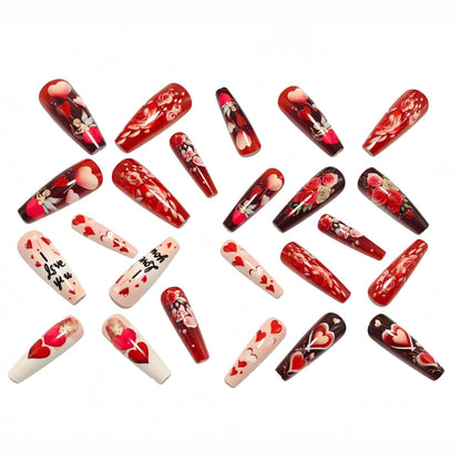 Artificial nails with loving heart and rose designs Acalora