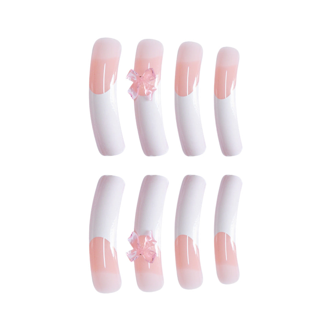 Elegant French Tip Press-On Nails with Bow Accents Acalora