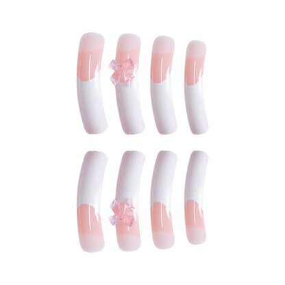 Elegant French Tip Press-On Nails with Bow Accents Acalora