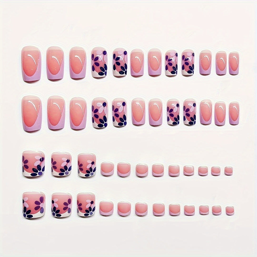 Decorative Press-On Nail Art Set with Floral Design Acalora