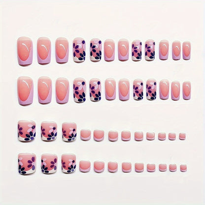 Decorative Press-On Nail Art Set with Floral Design Acalora