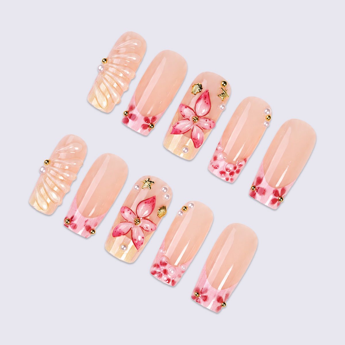 Decorative Floral Embellished Press-On Nails Acalora