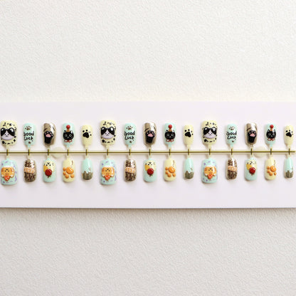 Whimsical Animal-Themed Press-On Nail Art Set Acalora