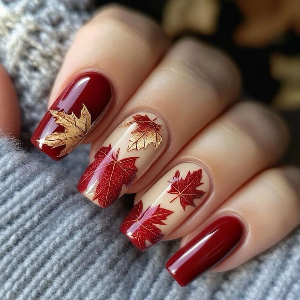 Artificial Nail Set with autumn leaves and various designs Acalora