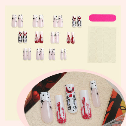Artistic Press-On Nail Set with Creative Halloween Designs Acalora