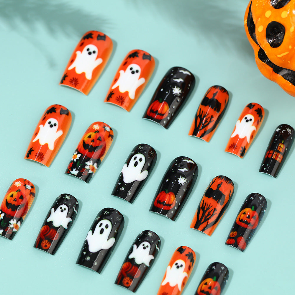 Creative Halloween Art Nails with Ghost and Pumpkin Design Acalora