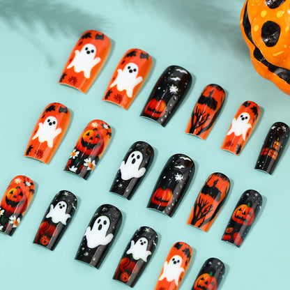 Creative Halloween Art Nails with Ghost and Pumpkin Design Acalora