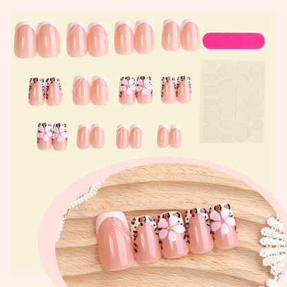 Artistic Floral and Leopard Print Press-On Nails Set Acalora